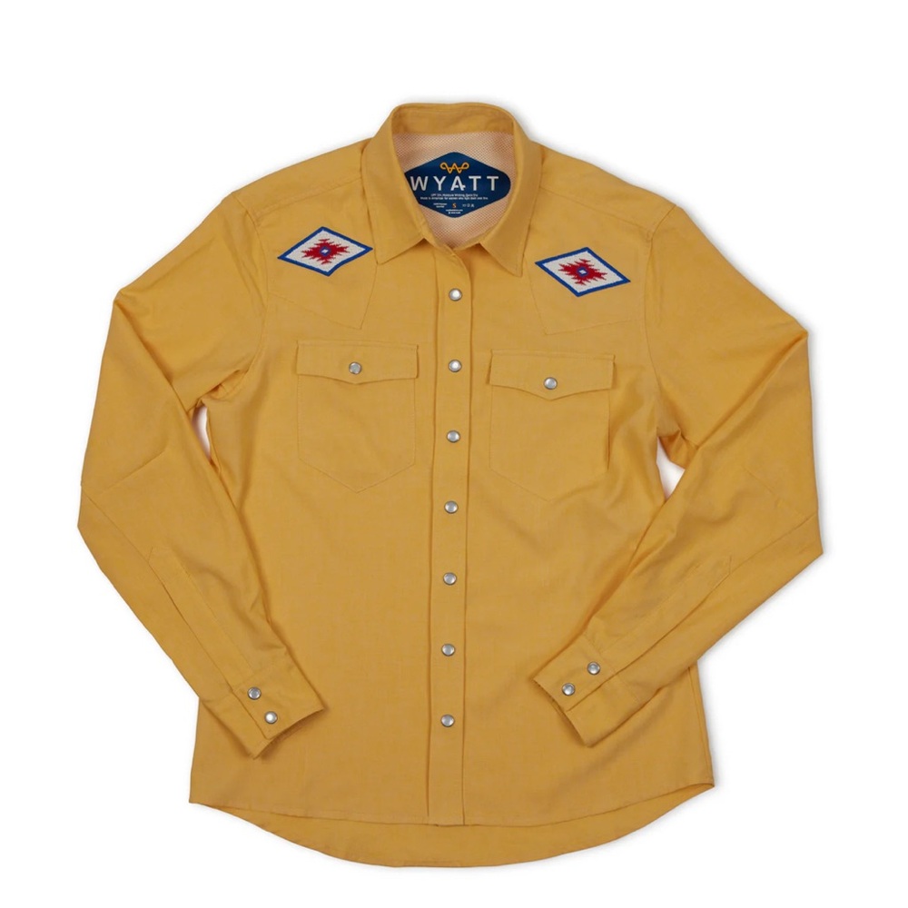 WYATT Women’s Yellow Western Snap Shirt with Embroidered Yoke